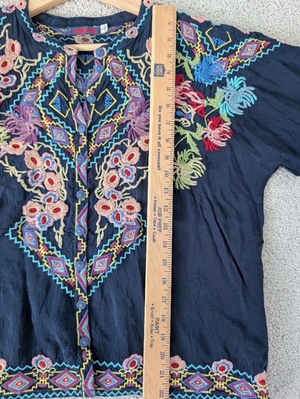 Johnny Was Blouse Women Blue Sz S Tuscany Night Embroidered Oversized Button-Up - Picture 12 of 12
